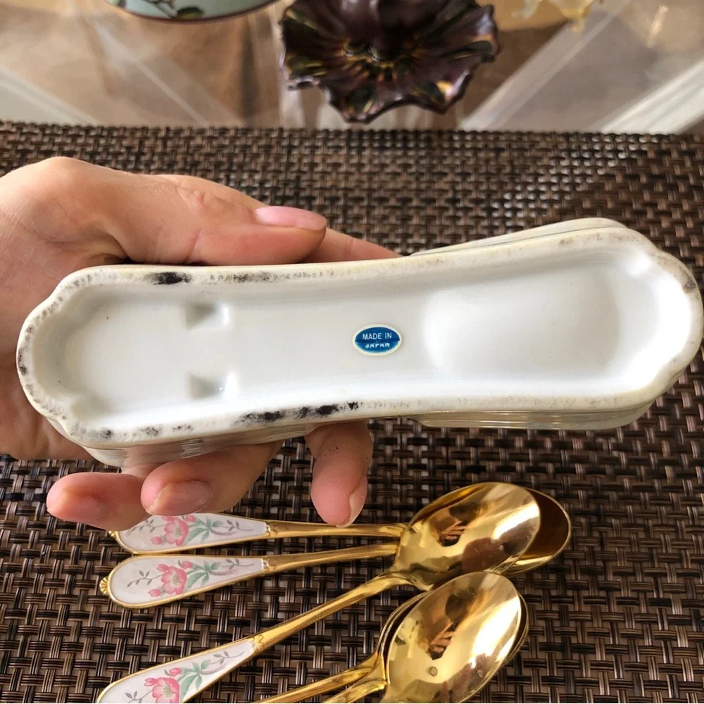 Gold and Floral Spoons with Decorative Box